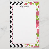 花柄及びジグザグ形の混合されたプリントの文房具 便箋 (正面)