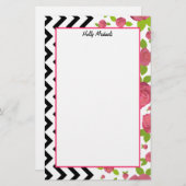 花柄及びジグザグ形の混合されたプリントの文房具 便箋 (正面/裏面)