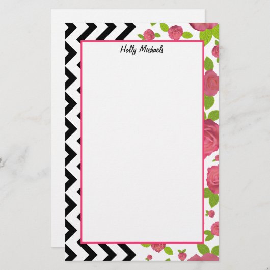 花柄及びジグザグ形の混合されたプリントの文房具 便箋 (正面/裏面)