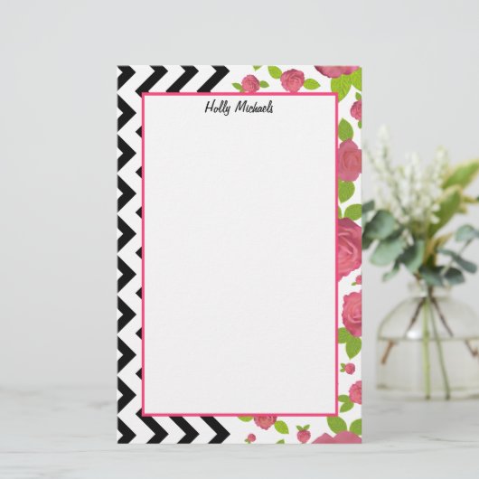 花柄及びジグザグ形の混合されたプリントの文房具 便箋 (スタンド正面)