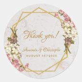 花柄幾何学模様の大理石ゴールドオーキッド結婚式の引き出物 ラウンドシール (正面)