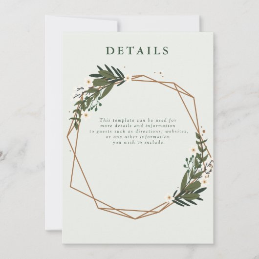 花柄幾何学的な結婚式の詳細カード 招待状 (正面)