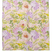 花柄牡丹ミモサアジサイバラ鳥 シャワーカーテン (正面)