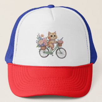 花柄自転車に乗ったかわいい猫の帽子 - 猫好きへの楽しいギフト キャップ