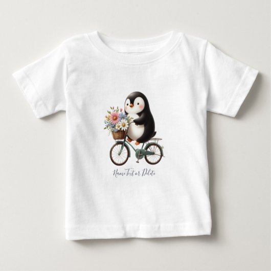 花柄自転車ペンギンベビーTシャツ ベビーTシャツ (正面)