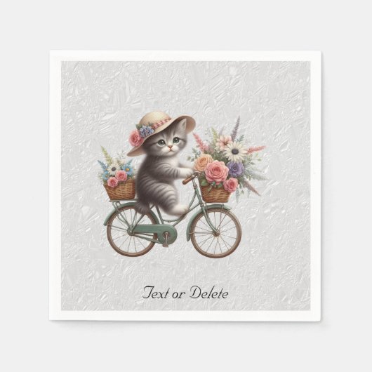 花柄自転車子猫ナプキン スタンダードカクテルナプキン (正面)