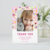 花柄誕生日子供女の子写真 サンキューカード (スタンド正面)