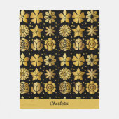 花柄金ゴールドドードルバラパーソナライズされた名 フリースブランケット (正面)
