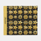 花柄金ゴールドドードルバラパーソナライズされた名 フリースブランケット (正面(横))