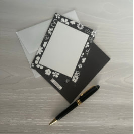 花柄開花と蝶グレー ノートカード