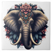 花柄鮮やかの象 タイル (正面)