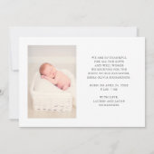 花柄2の写真のベビーの誕生の発表は感謝していしています サンキューカード (裏面)