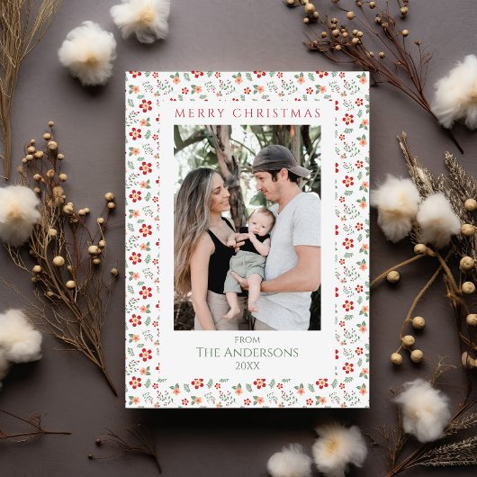 花柄2枚フォトメリークリスマス シーズンカード