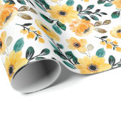 花柄 |イエローホワイトデイジーバラ エレガント ラッピングペーパー (ロールコーナー)
