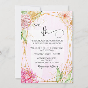 *~* 花柄 ウェディング ジオメトリック RSVP AR15 QRコード 結婚式 招待状