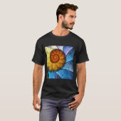 花柄 オレンジ 黄色 青 アブストラクトアート Tシャツ (正面フル)