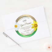 花柄 ゴールド グリーン グリッター 白 ラベル ロゴ (封筒)