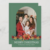 花柄 シンプル エレガント ファミリー クリスマス フォト (正面/裏面)