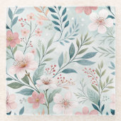 花柄 ドローイング パステル ガラスコースター (正面)