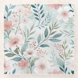 花柄 ドローイング パステル ガラスコースター