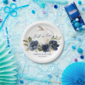 花柄 ネイビーブルー かぼちゃ ウェディング フォール イン ラブ ペーパープレート (パーティー)