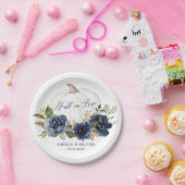 花柄 ネイビーブルー かぼちゃ ウェディング フォール イン ラブ ペーパープレート (パーティー)