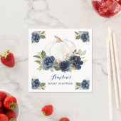 花柄 ネイビーブルー かぼちゃ 秋のベイビーシャワー スタンダードカクテルナプキン (インサイチュ)