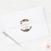 花柄 ネイビーブルー ブラウン ブライダルシャワーのお礼 ラウンドシール (封筒)