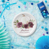 花柄 バーガンディー オレンジ色のカボチャ マールサラ色のウェディングシャワー 秋 ペーパープレート (パーティー)