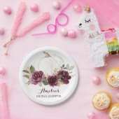 花柄 バーガンディー オレンジ色のカボチャ マールサラ色のウェディングシャワー 秋 ペーパープレート (パーティー)