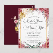 花柄 バーガンディ ゴールド ユーカリ ブライダルシャワー ポストカード (正面/裏面)