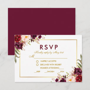 花柄 バーガンディ ゴールド 結婚式 料理 RSVP BG