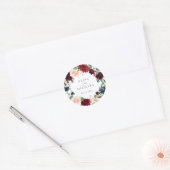 花柄 バーガンディ ネイビー ブラッシュ 名入れ ラウンドシール (封筒)