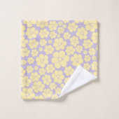 花柄 – パステルイエローとパープル バスタオルセット (ウォッシュタオル)