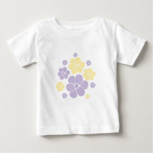 花柄 – パステルイエローとパープル ベビーTシャツ