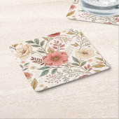 花柄 パステルカラー スクエアペーパーコースター (アングル)