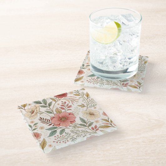 花柄 パステルカラー ママ ガラスコースター (アングル)