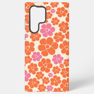 花柄 – ピンク、オレンジ、クリーム SAMSUNG GALAXY S22 ULTRAケース