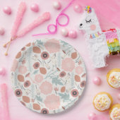 花柄 ピンク 青 デザイン ペーパープレート (パーティー)