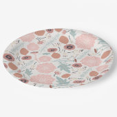 花柄 ピンク 青 デザイン ペーパープレート (アングル)