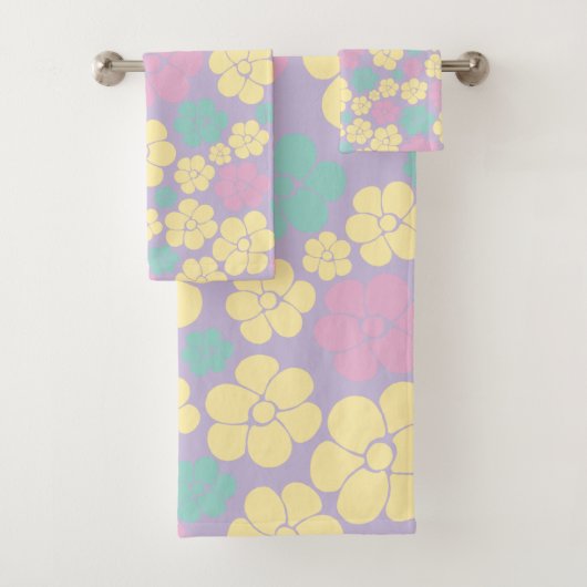 花柄 – ピンク、黄、紫、緑 バスタオルセット (インサイチュ)