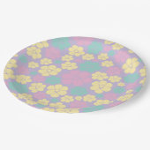 花柄 – ピンク、黄、紫、緑 ペーパープレート (アングル)