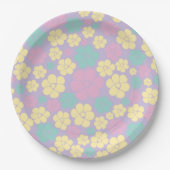 花柄 – ピンク、黄、紫、緑 ペーパープレート (正面)