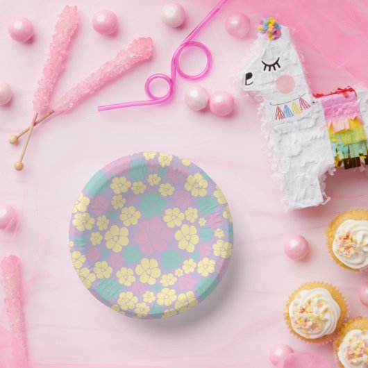 花柄 – ピンク、黄、紫、緑 ペーパーボウル (パーティー)