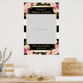 花柄 ブラック ホワイト ゴールド ブライダルシャワー フォトプロップ ポスター (キッチン)