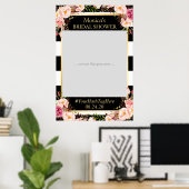 花柄 ブラック ホワイト ゴールド ブライダルシャワー フォトプロップ ポスター (ホームオフィス)