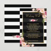 花柄 ブラック ホワイト ストライプ | ウェディング ウィッシング ウェル エンクロージャーカード (正面/裏面)