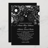 花柄 ブラック/ホワイト - 結婚式招待状 招待状 (正面/裏面)
