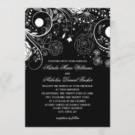 花柄 ブラック/ホワイト - 結婚式招待状 招待状