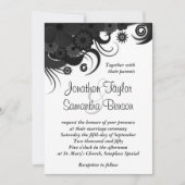 花柄 ブラック＆ホワイト 5" x 7" ウェディング 招待状 (正面)